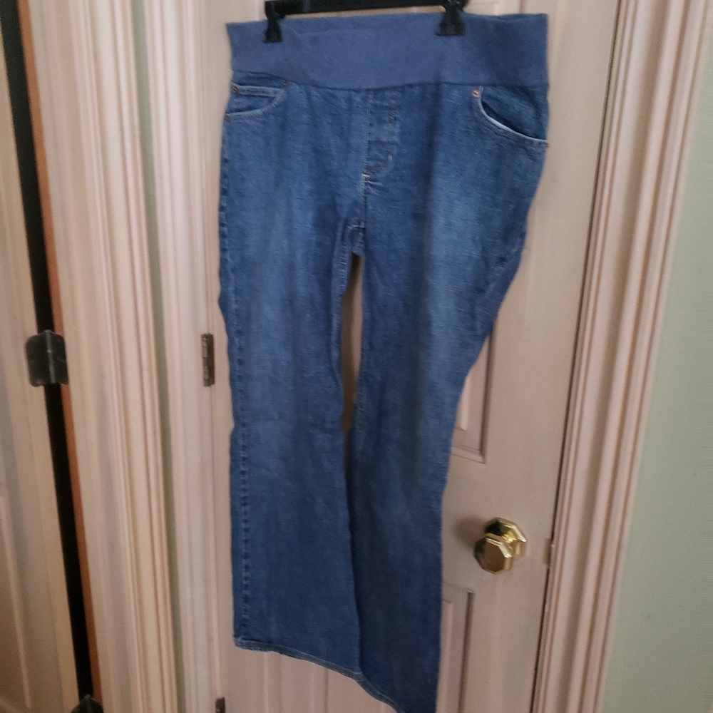 Misses Old Navy Stretch sz L Maternity Jeans short length all stretch waist - Picture 3 of 6